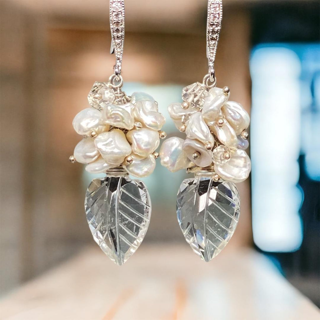 Crystal Quartz, Sterling Silver and Herkimer Diamond Wedding Earrings - Doolittle