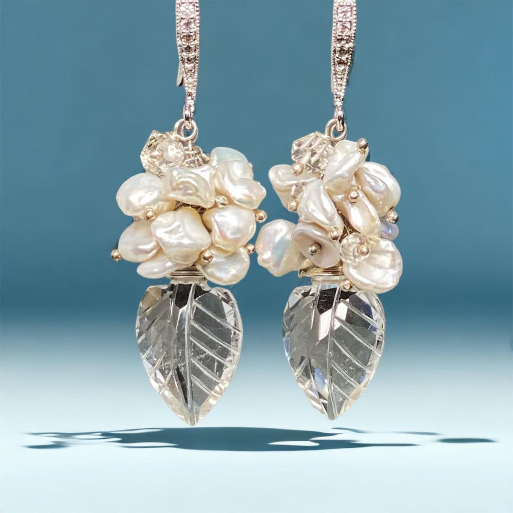 Crystal Quartz, Sterling Silver and Herkimer Diamond Wedding Earrings - Doolittle