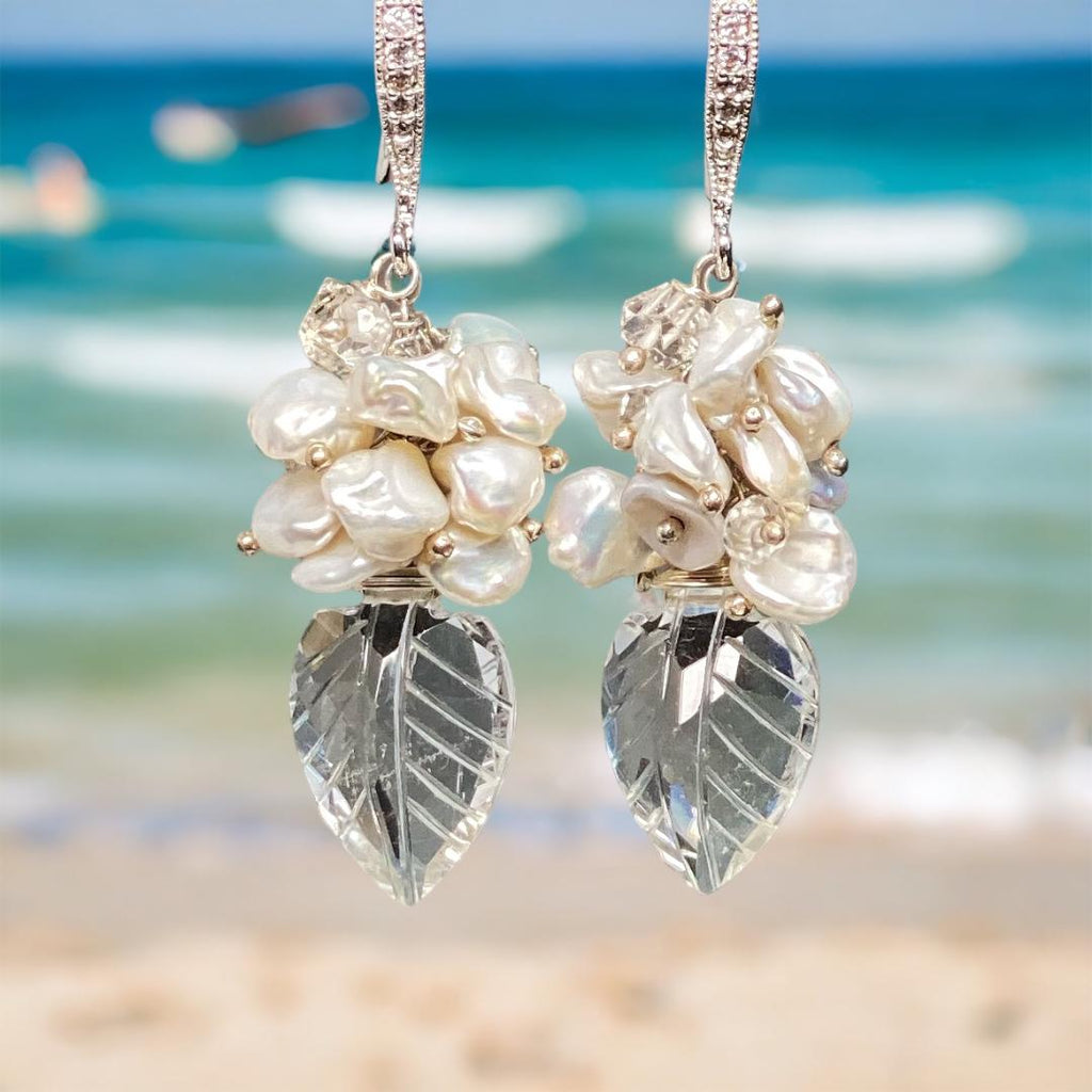 Crystal Quartz, Sterling Silver and Herkimer Diamond Wedding Earrings - Doolittle