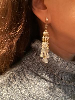 Rainbow Moonstone Tassel Earrings Gold