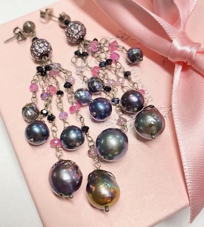 Pink Spinel Pearl Tassel Earrings