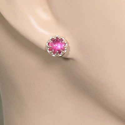 Pink Tourmaline Gemstone Stud Earrings Sterling Silver - doolittlejewelry