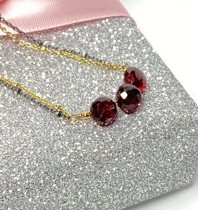 Garnet Necklace Dainty Red Garnet Choker Bar Necklace