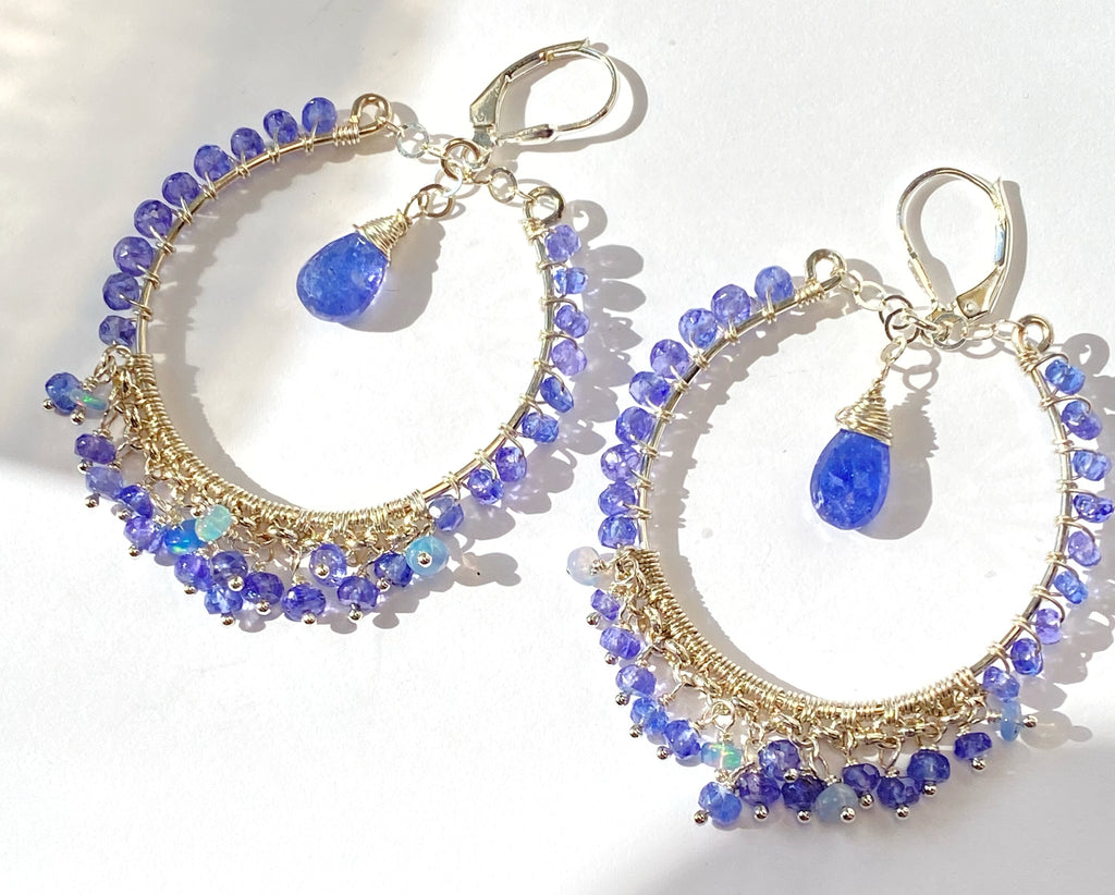 Tanzanite Sterling Silver Chandelier Hoop Earrings