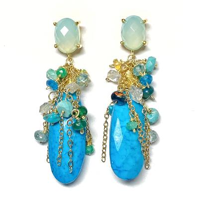 turquoise, opal and colorful gem statement earrings