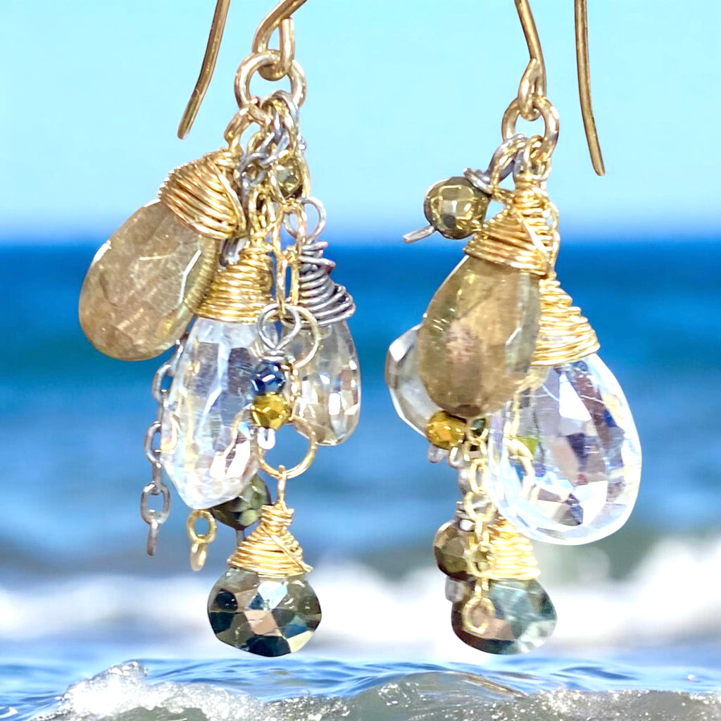 Crystal Quartz and Gold Mixed Metal Dangle Earrings - Doolittle