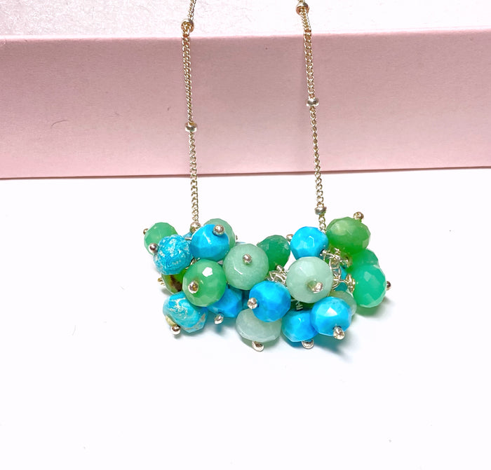 Chrysoprase and Sleeping Beauty Turquoise Cluster Pendant Sterling Silver