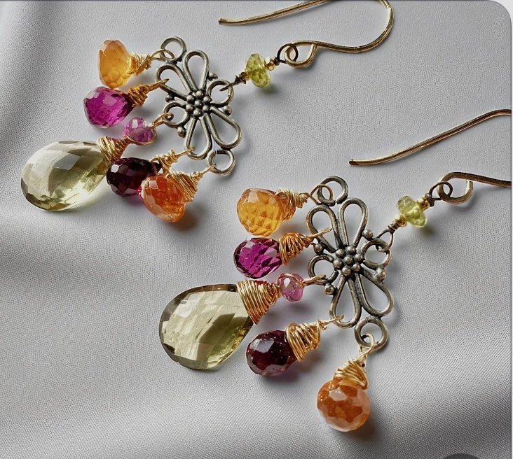 Mixed Metal Hessonite Garnet Dangle Earrings - Doolittle