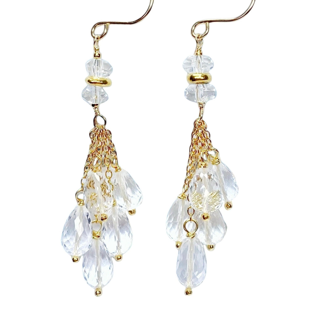 Crystal Quartz Tassel Earrings, Gold Fill