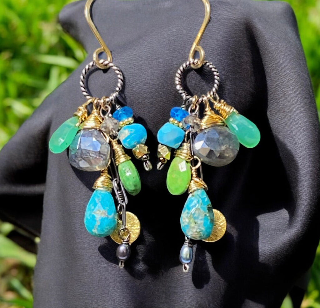 Turquoise Mixed Metal Dangle Earrings