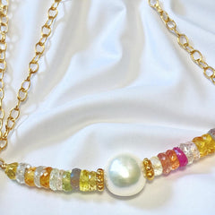 Sapphire Bar Necklace Gold Pastel Gemstone and Pearl Dainty Choker - Doolittle