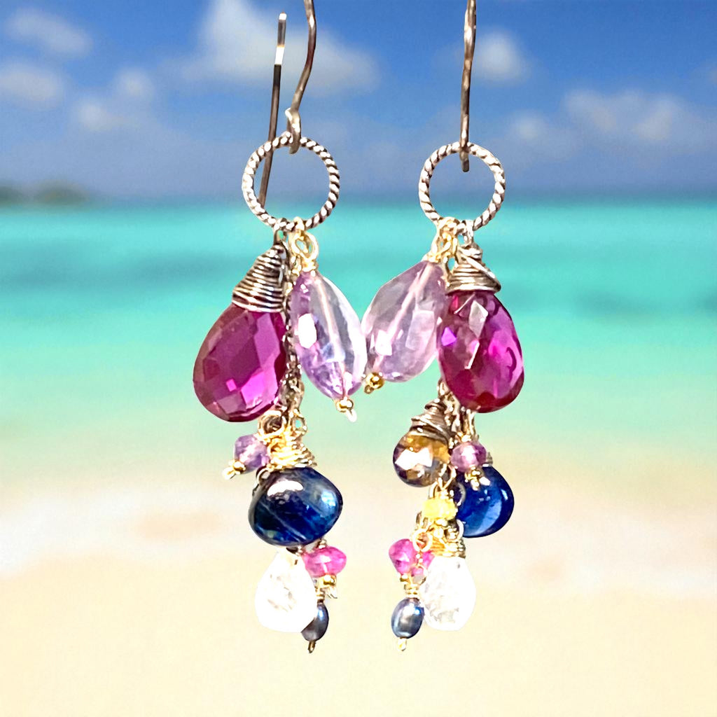 Blue Violet Gemstone Dangle Earrings, Mixed Metals 2