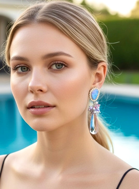 Black Boulder Opal and Diamond Look Bezel Earrings - Doolittle