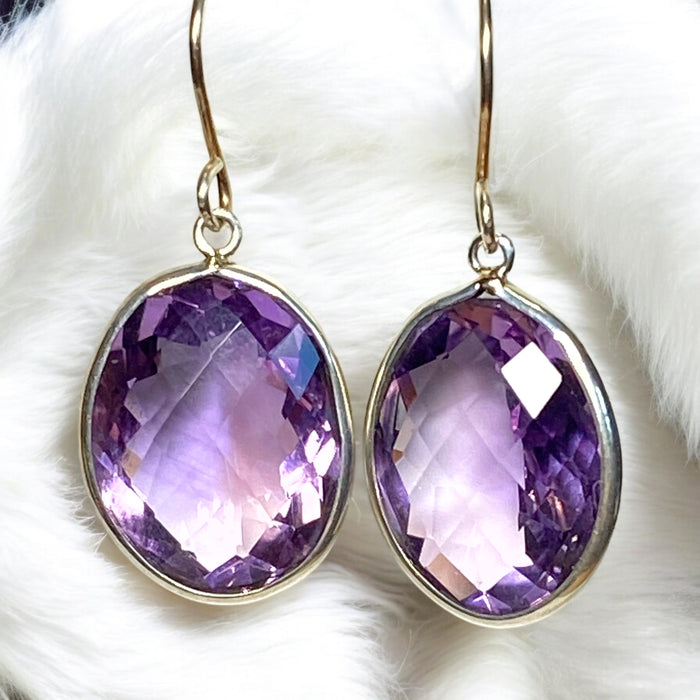 Pink Amethyst Faceted Portrait Set Dangle Earrings Sterling Silver