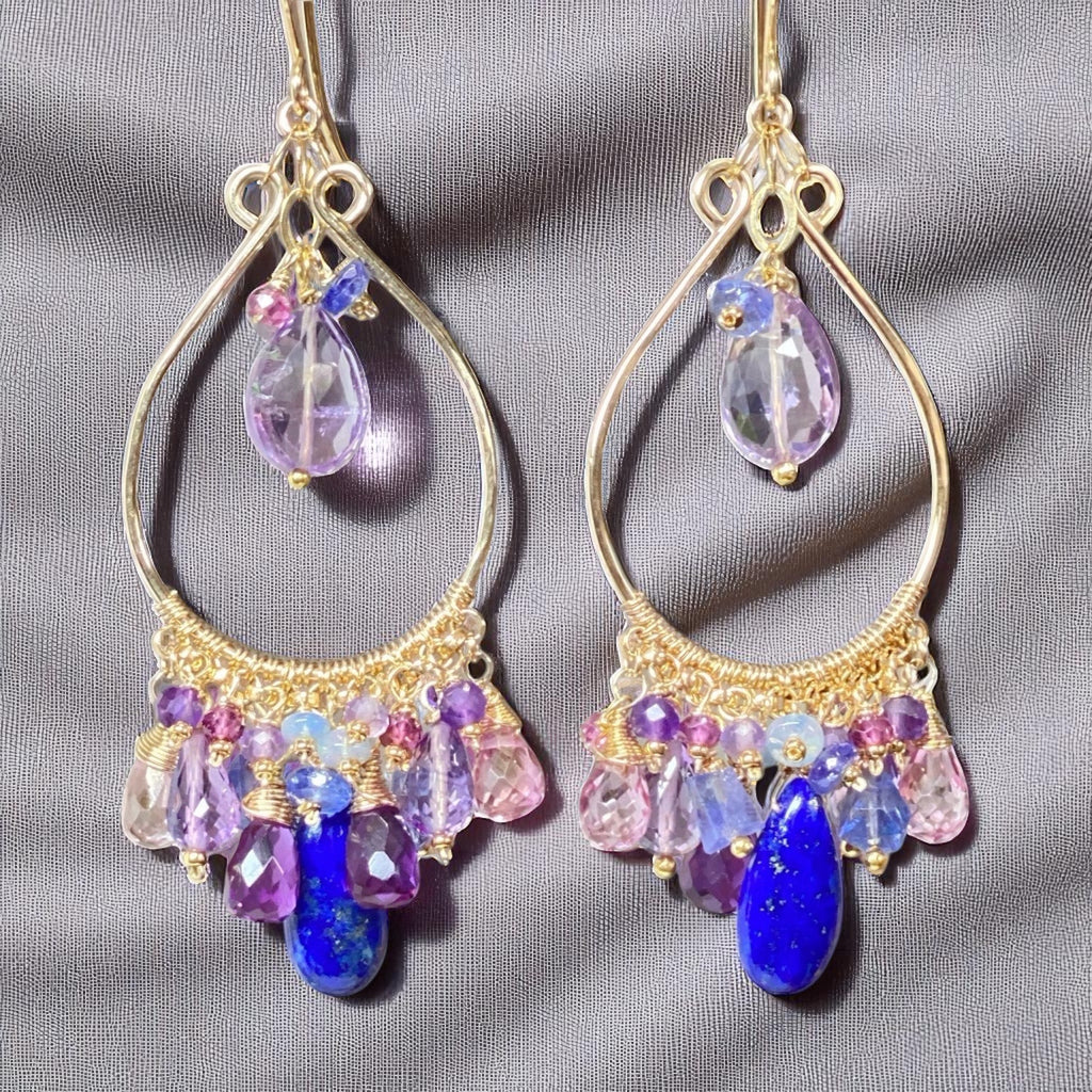 Gemstone Statement Chandelier Earrings in Pink, Lavender, Blue, Purple 3