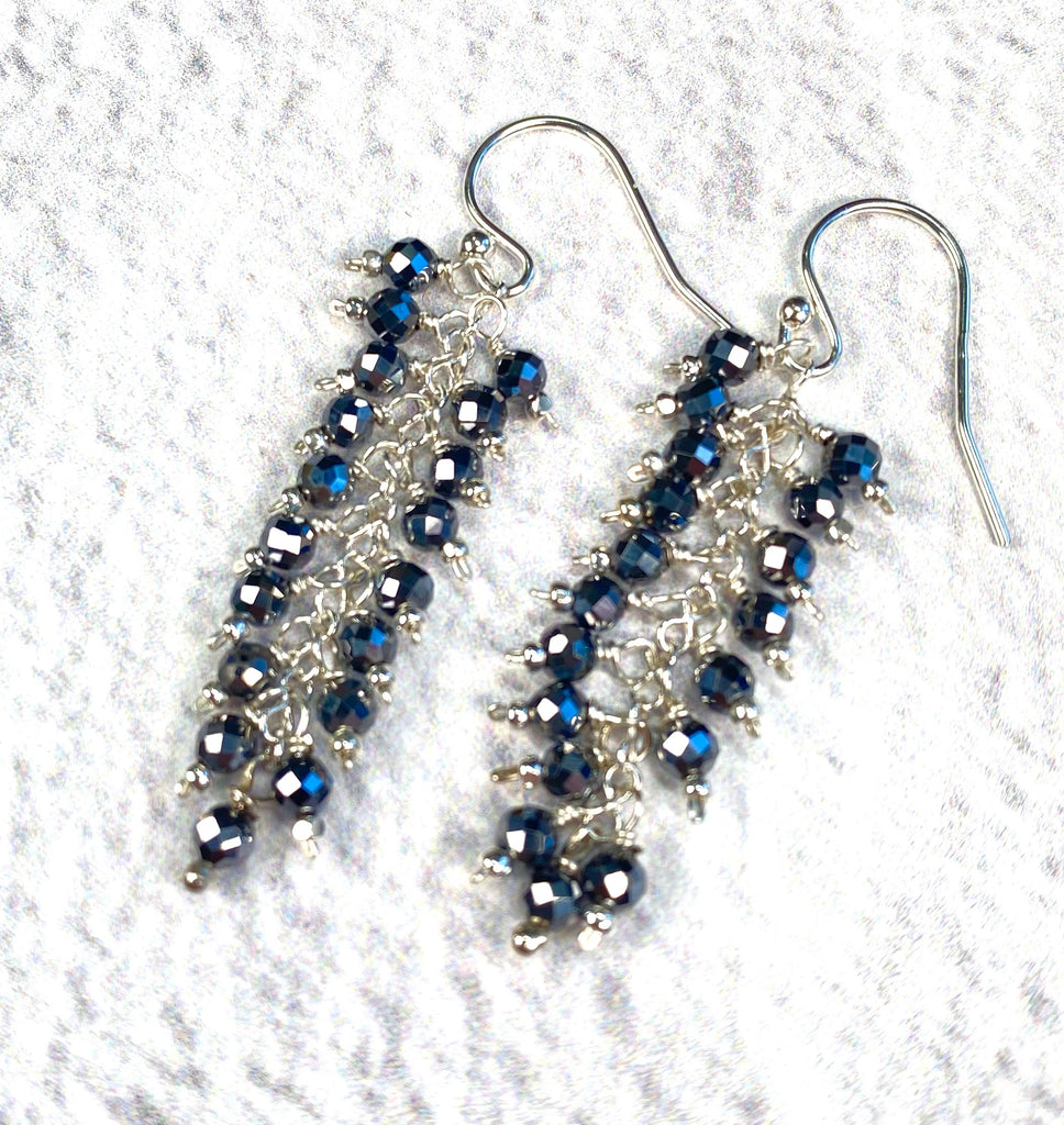 Sparkly Black Terahertz Cluster Earrings in Sterling Silver