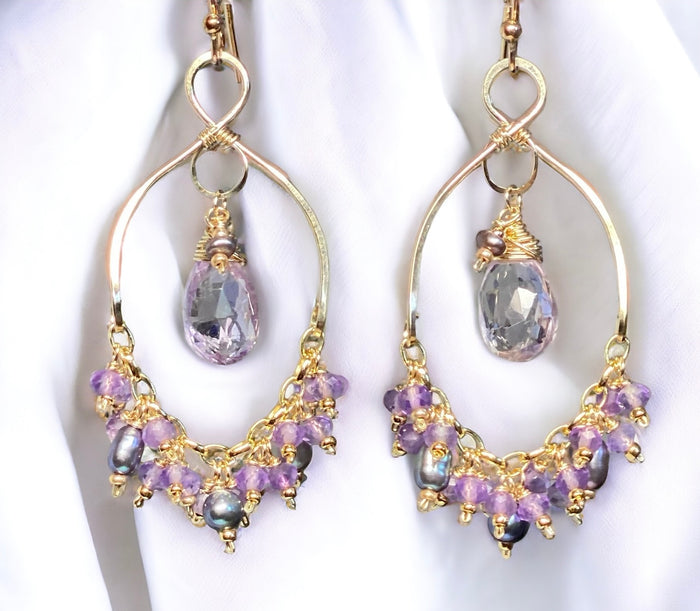 Lavender Gemstone Chandelier Dangle Earrings 14kt Gold Fill