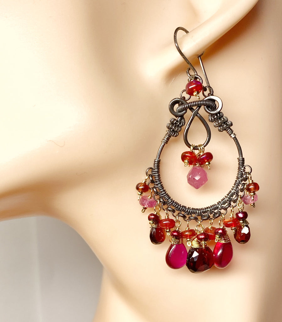 CUSTOM ORDER for Sandra H - Red Gemstone Chandelier Earrings