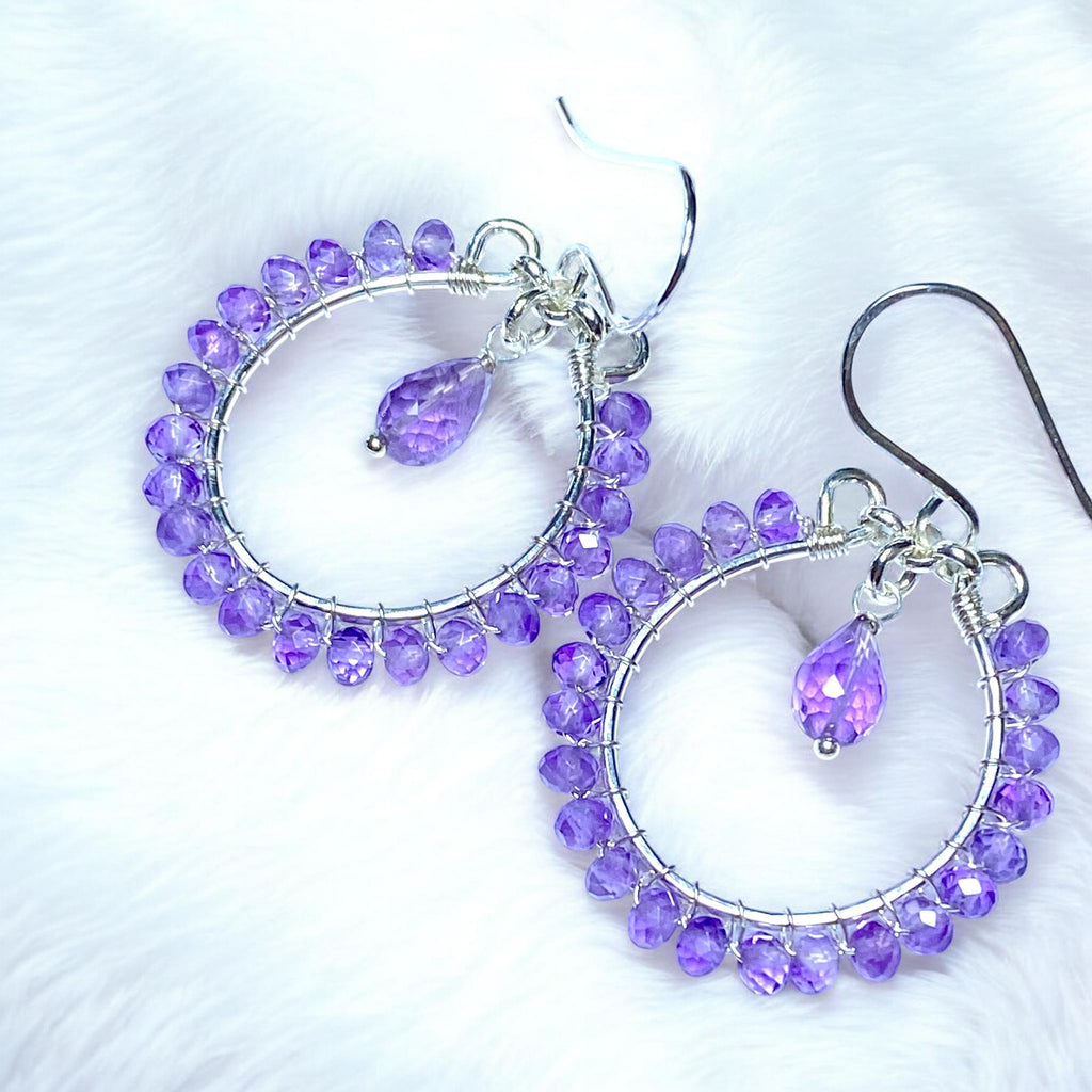 Lavender Pink Amethyst Chandelier Hoop Earrings Sterling Silver - Doolittle