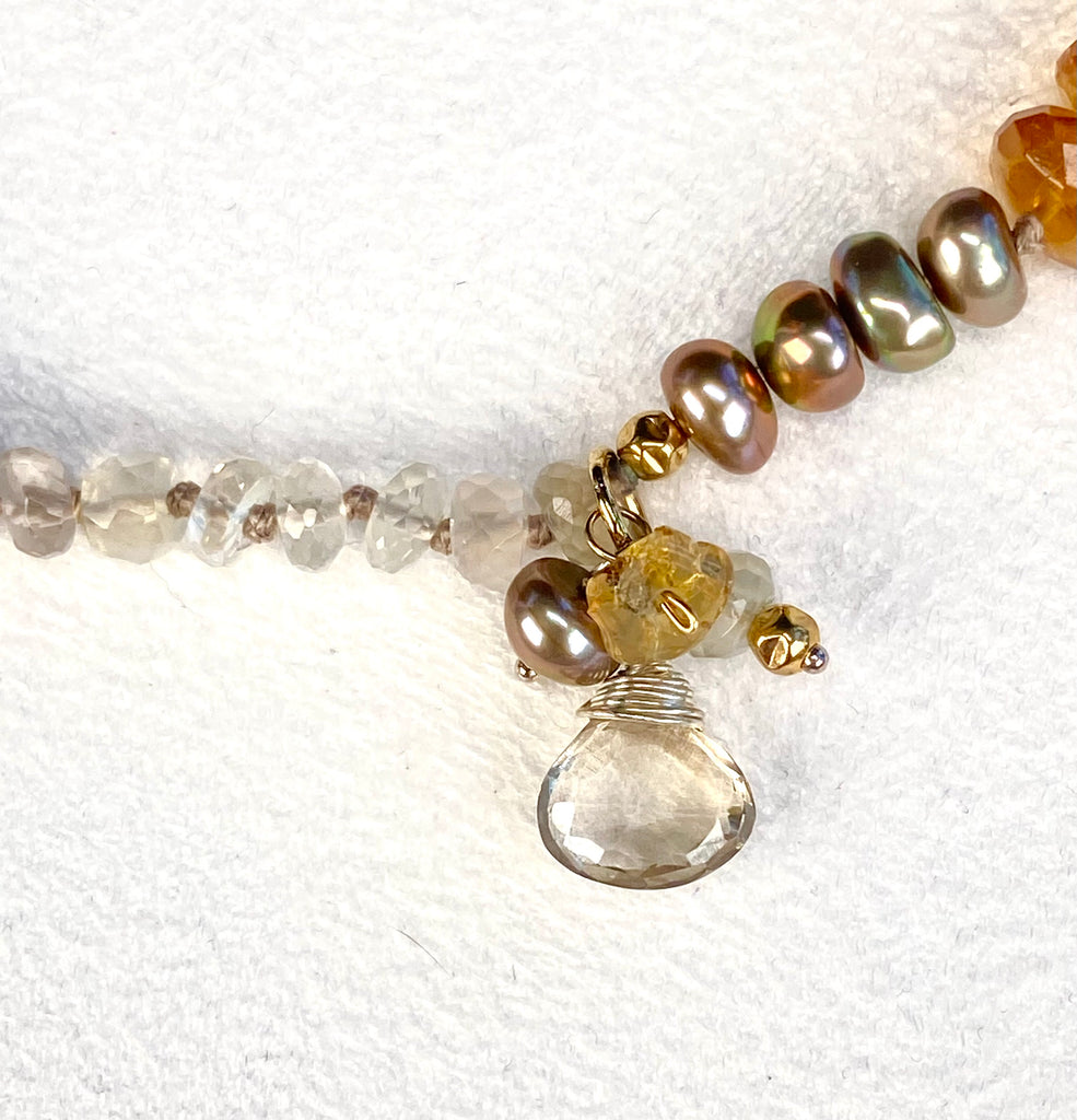 Beige Pearl Citrine Moonstone Bracelet Gold and Silver