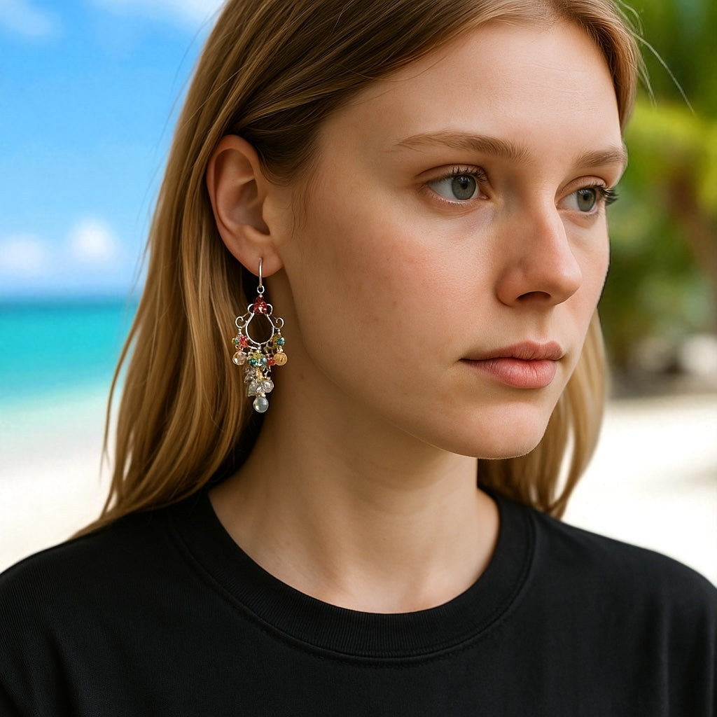 Dangle Gemstone Chandelier Earrings with Aquamarine in Sterling Silver