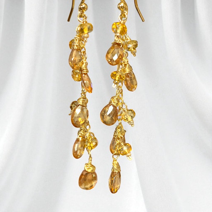 Golden Topaz and Natural Zircon Dangle Earrings Gold Fill 3