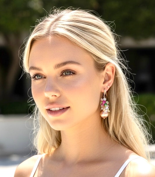 Flameball Baroque Metallic Edison Pink Gold Pearl Cluster Earrings