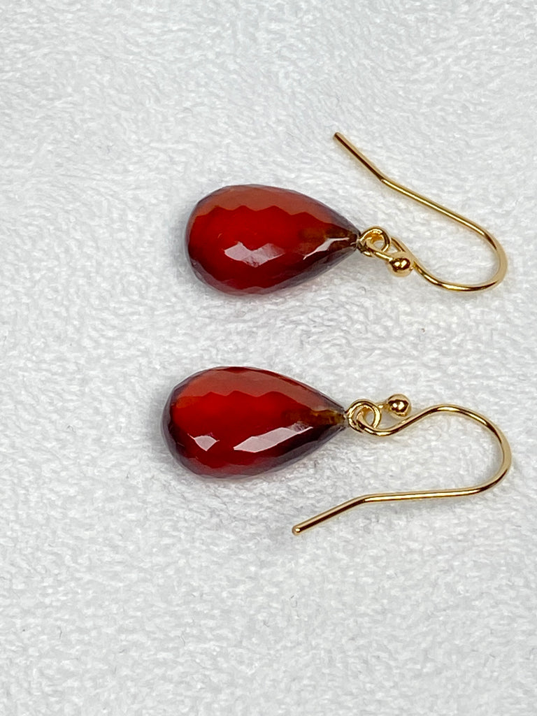 AAA Spessartine Garnet Faceted Pear Briolette Dangle Earrings 14k Gold Fill
