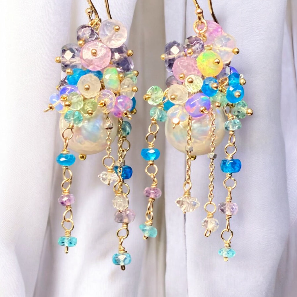 Edison Pearl Barque Cluster Earrings Gold Fill, Lavender, Blue, Aqua Green