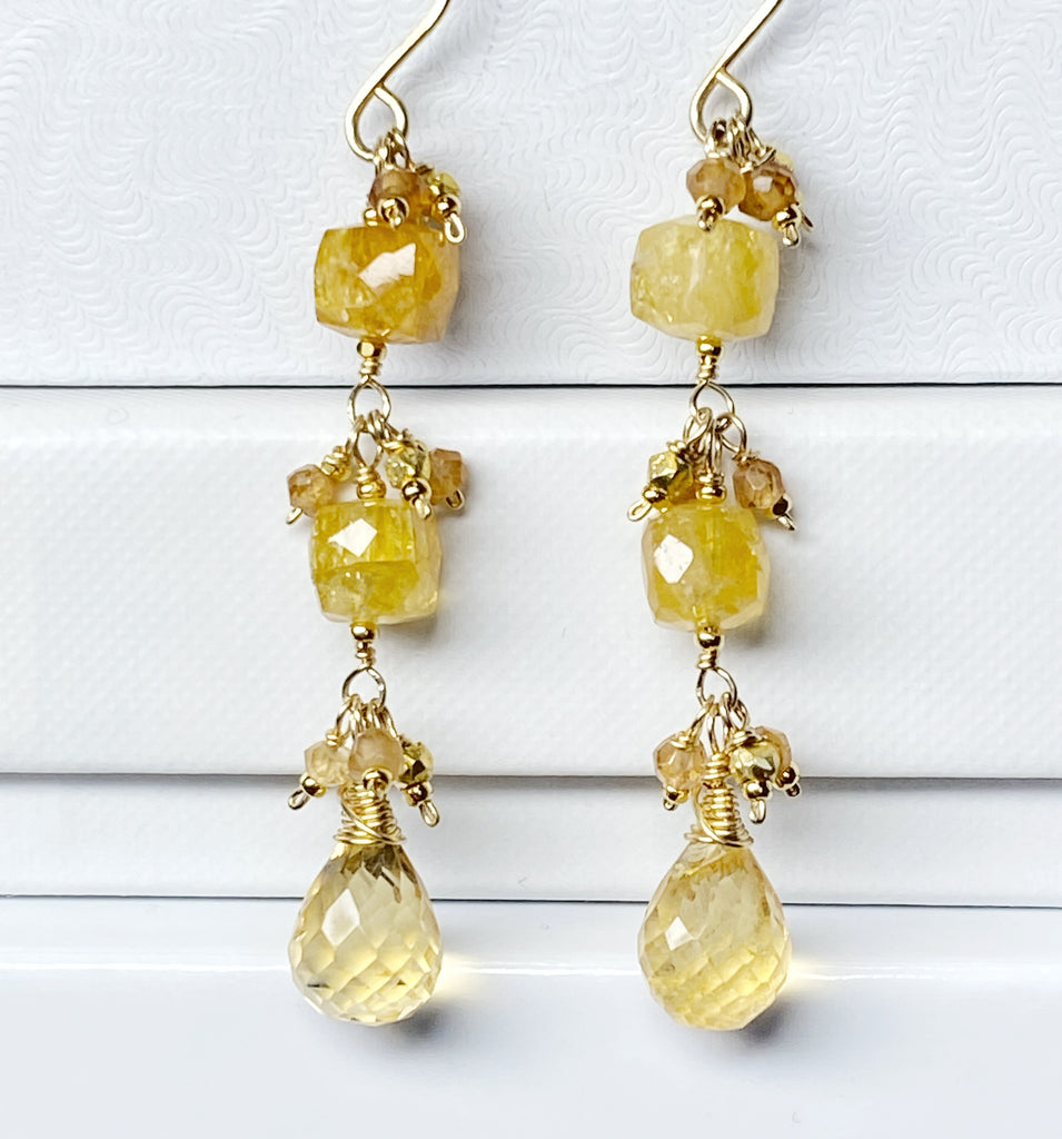 Long Citrine Dangle Earrings Gold Fill or Sterling Silver