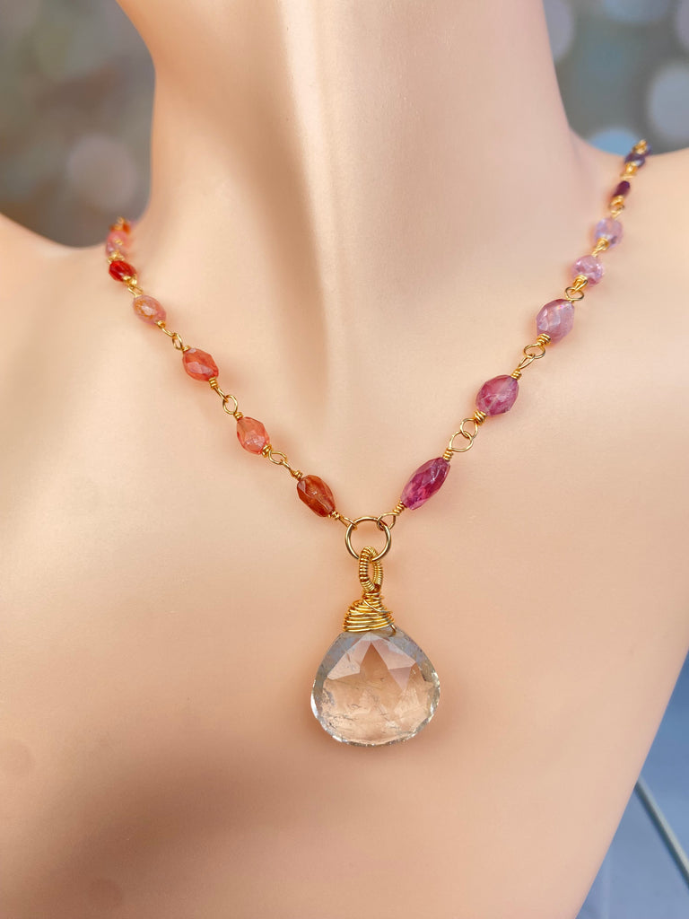 Pastel Spinel & Rutilated Quartz Heart Necklace in 14k Gold Fill - Doolittle