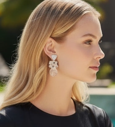 Clear Crystal Quartz Wedding Earrings Sterling Silver Black Spinel Post Earrings