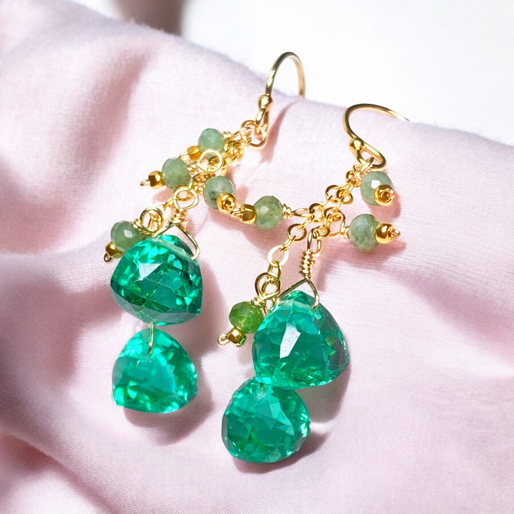 Natural Emerald Dangle Earrings Gold Fill