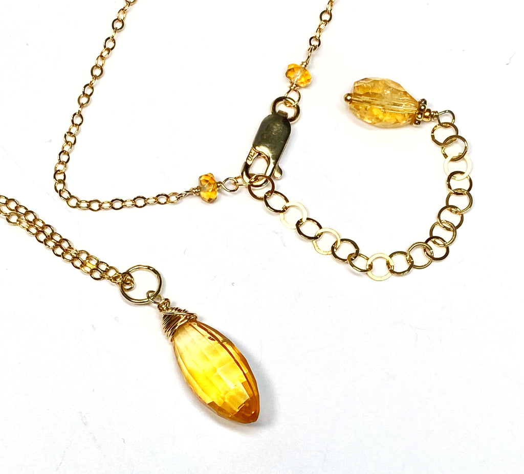 Citrine Gemstone Pendant 14 kt Gold Fill Chain