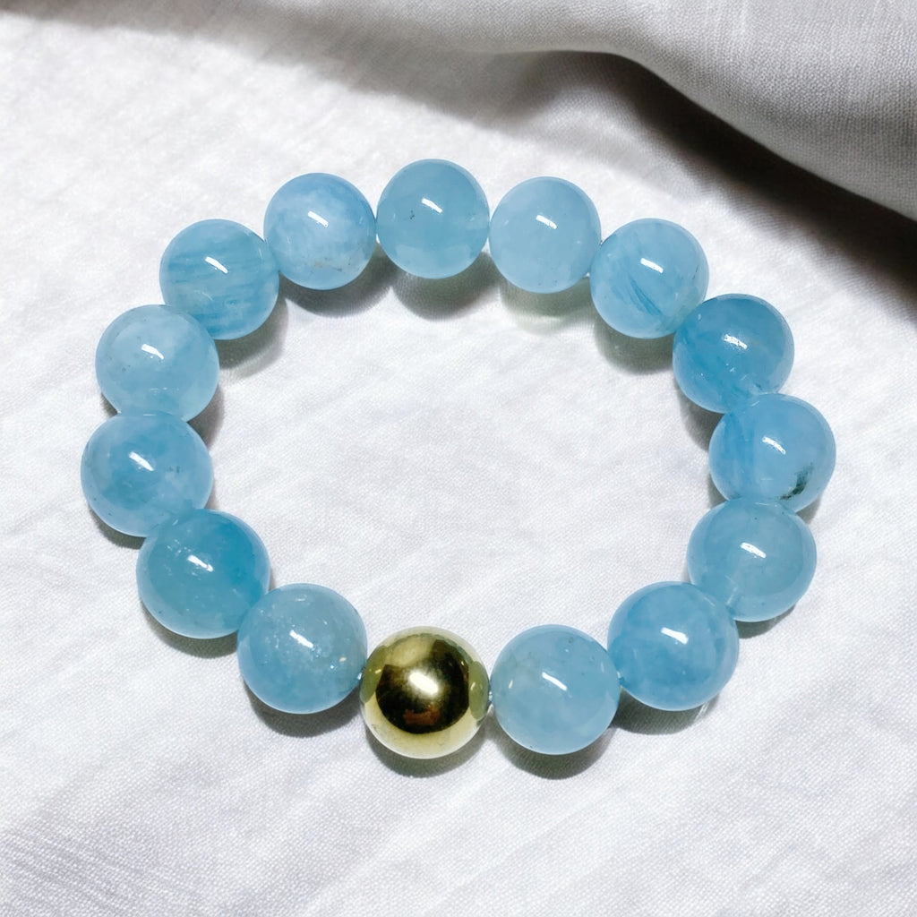 Blue Aquamarine Stretch Stacking Bracelet Gold