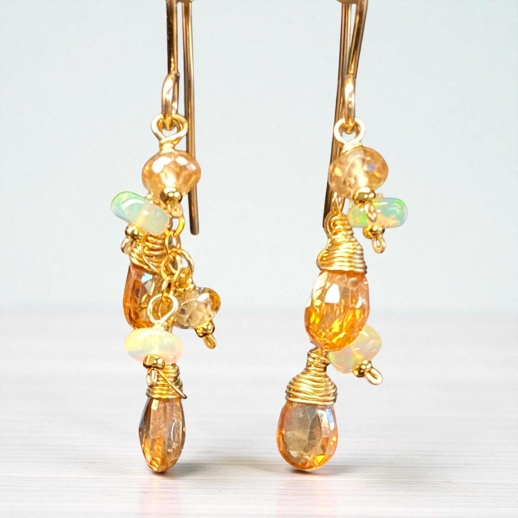 Golden Topaz and Natural Zircon Dangle Earrings Gold Fill 4