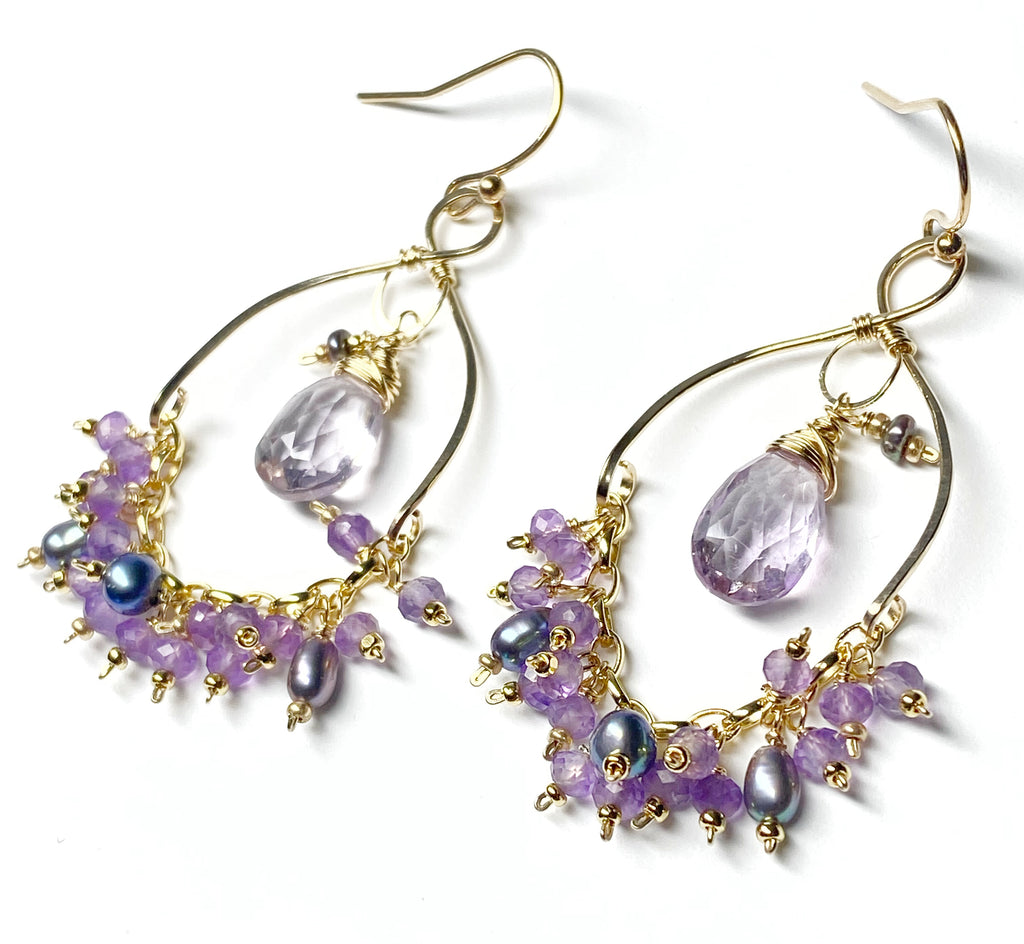 Lavender Gemstone Chandelier Dangle Earrings 14kt Gold Fill