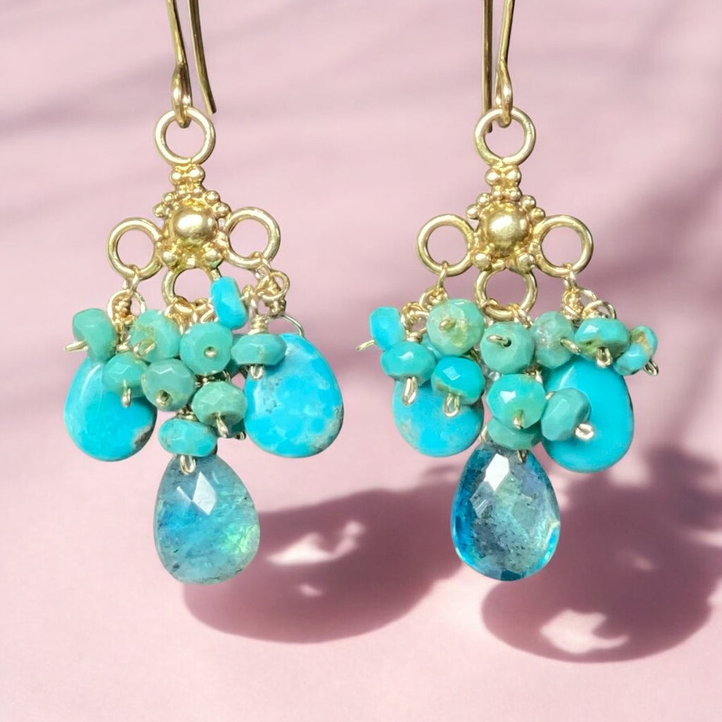 Kingman Turquoise Chandelier Gold Earring