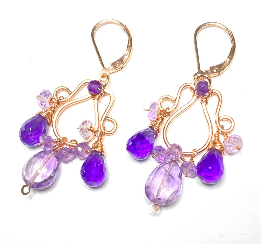 Lavender Pink Amethyst Gemstone Chandelier Earrings Rose Gold Fill - Doolittle