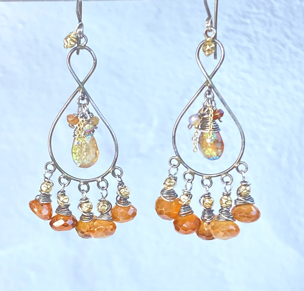 Hessonite Garnet Chandelier Earrings Oxidized Silver