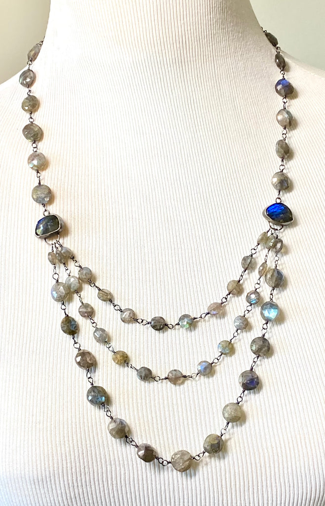 Labradorite Multi-strand Necklace Oxidized Sterling Silver