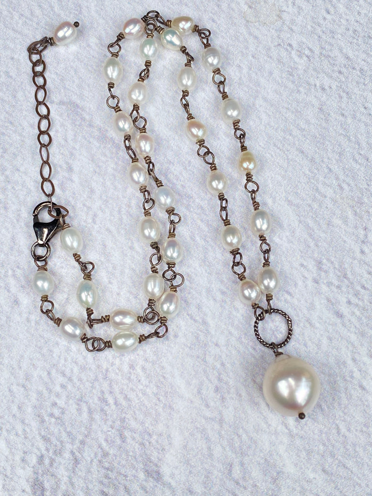 Baroque Pearl Pendant Necklace in Oxidized Sterling Silver