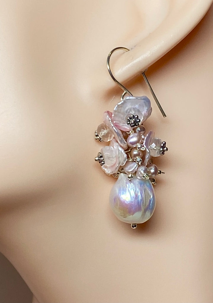 Blush Pink Keishi Pearl Cluster Earrings