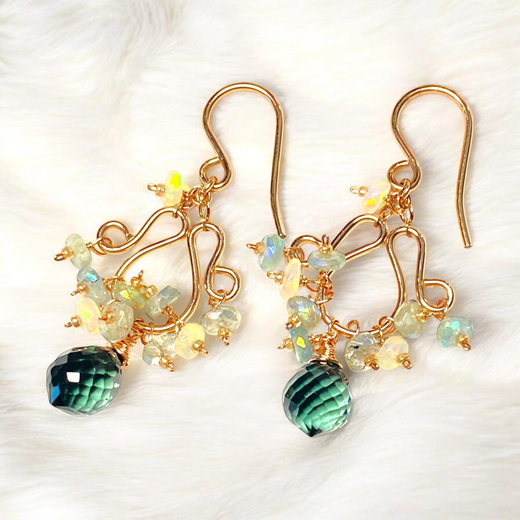 Opal and Aquamarine Chandelier Earrings, Rose Gold 2