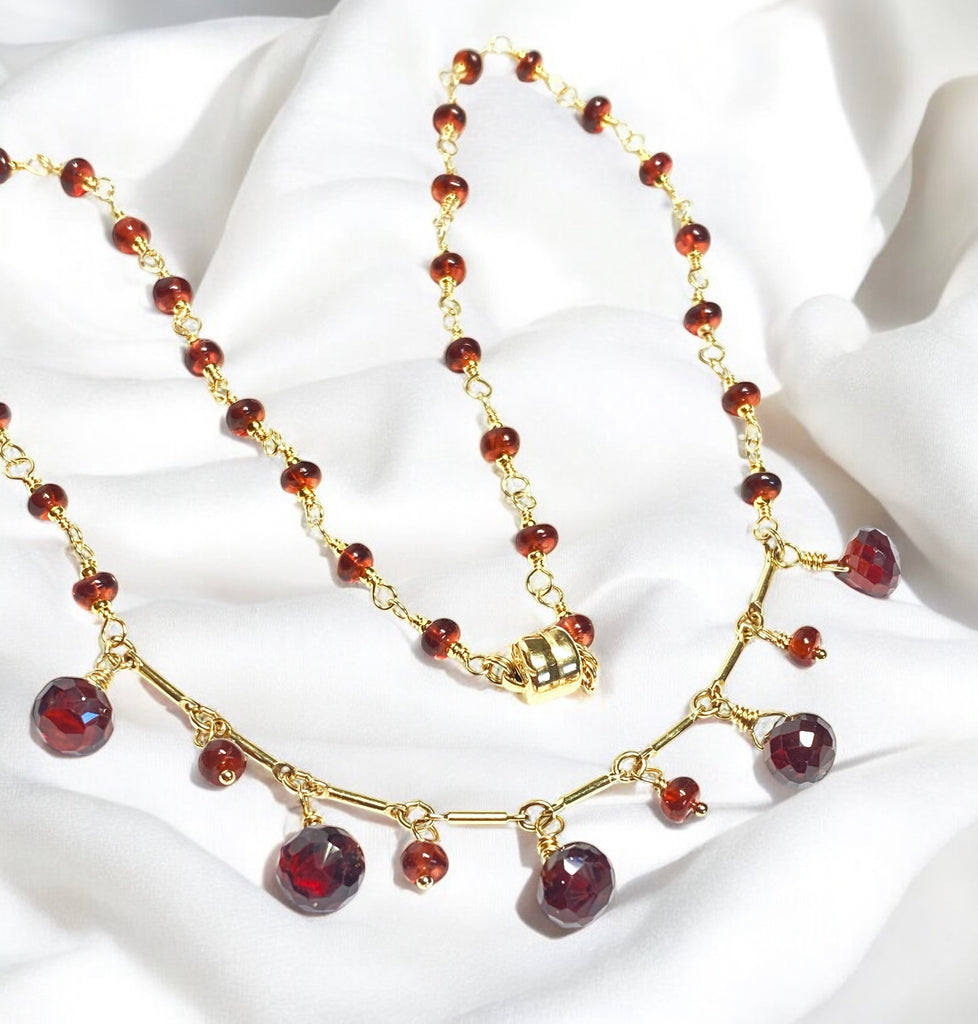 Red Garnet Gold Fill Dangle Necklace