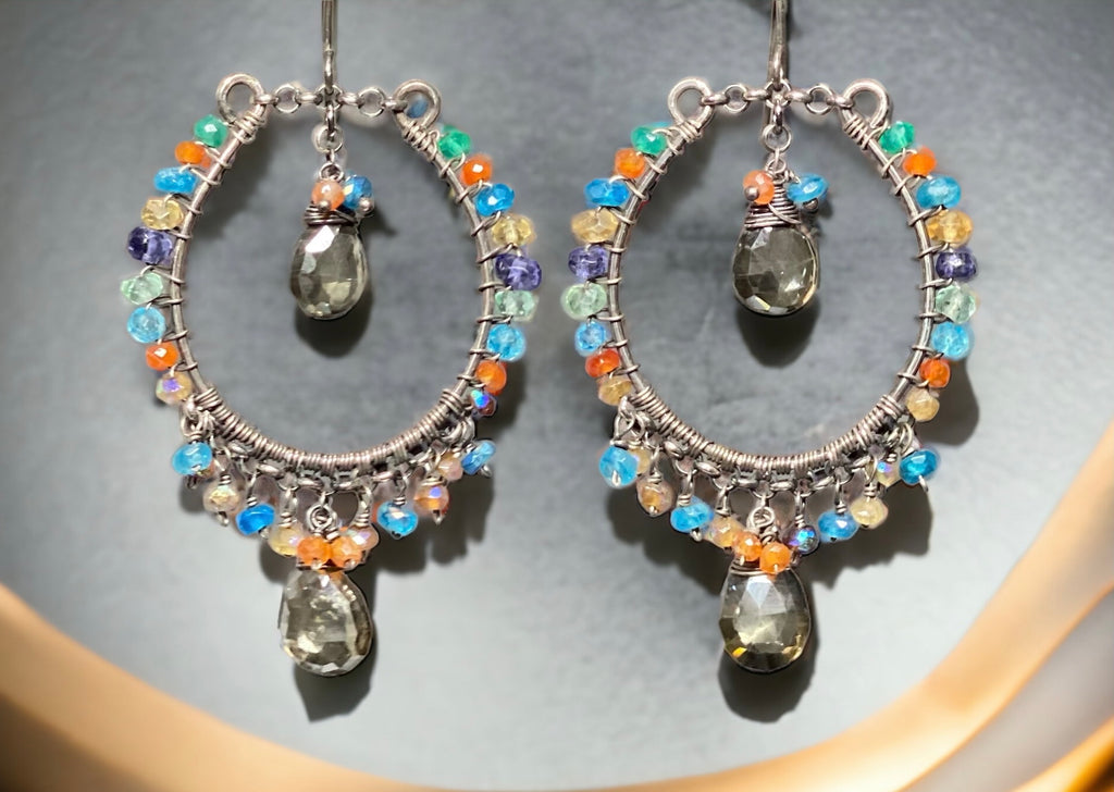 Statement Multi Gemstone Hoop Earrings