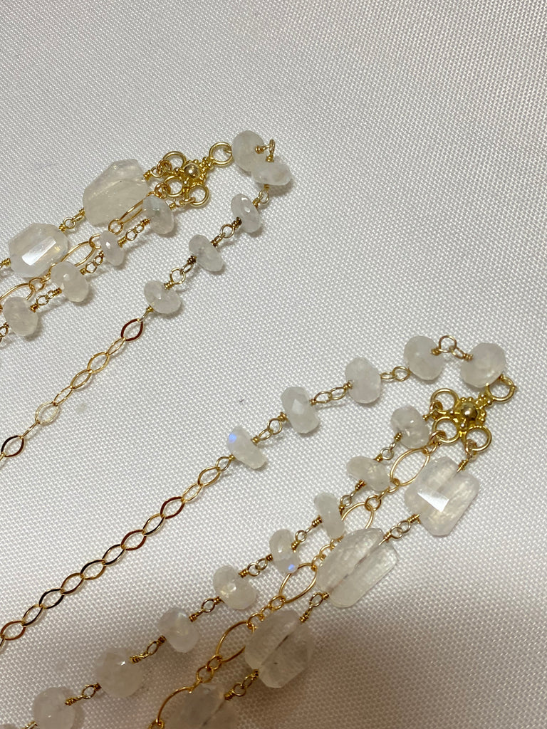 Rainbow Moonstone Triple Strand Long Necklace - Doolittle