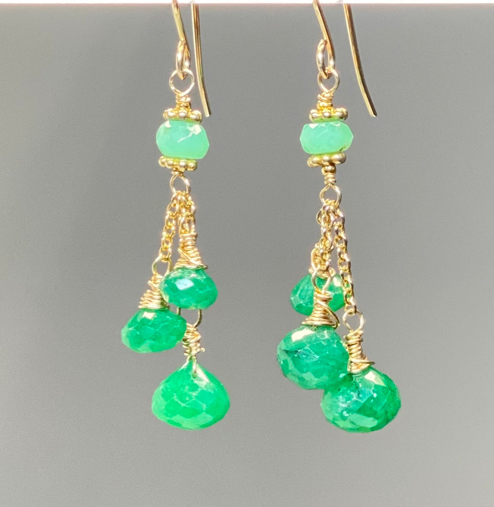 Emerald and Chrysoprase Dangle Earrings in Gold Fill