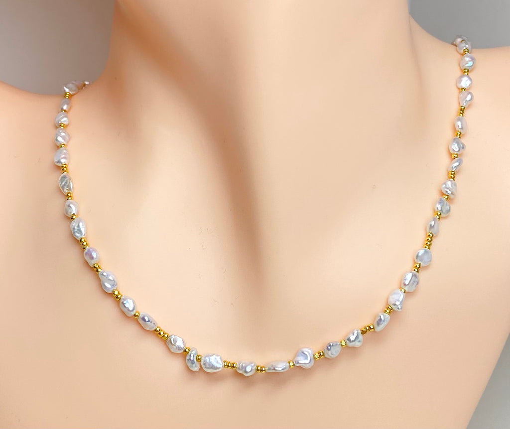 Dainty Keishi Pearl Choker Necklace — 14kt Gold Fill Layering Necklace