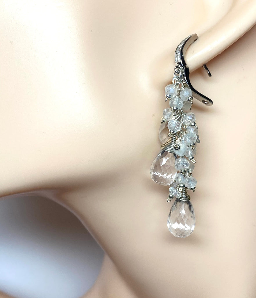 Crystal Quartz Sterling Silver Dangle Bridal Wedding Earrings